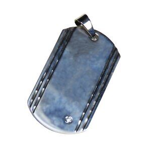 Inox Men's Polished Stainless Steel Dog Tag Pendant with CZ Accent